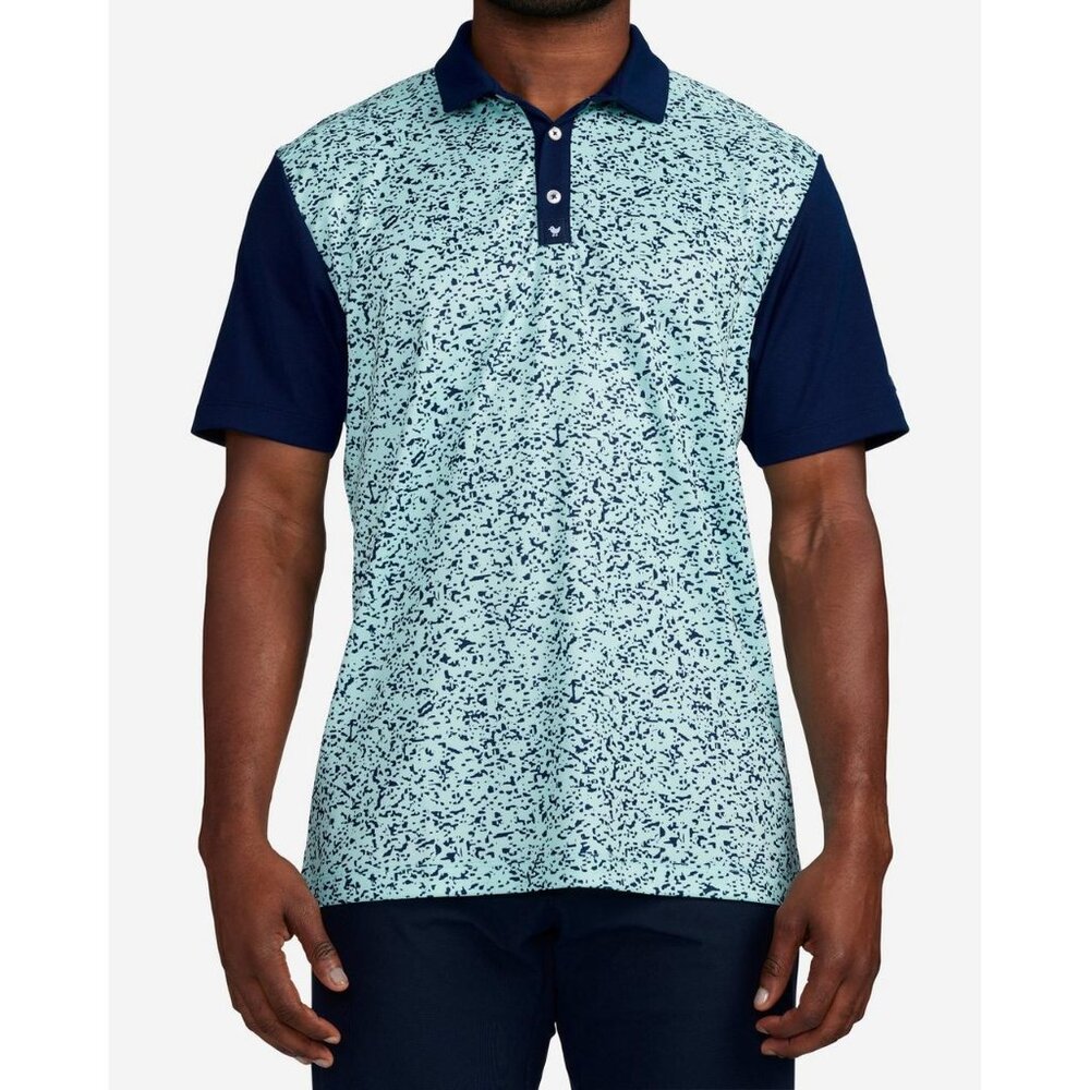 BAD BIRDIE Golf Polo Elephante Shirt Men's Navy & Teal Speckle Pattern Sz Medium